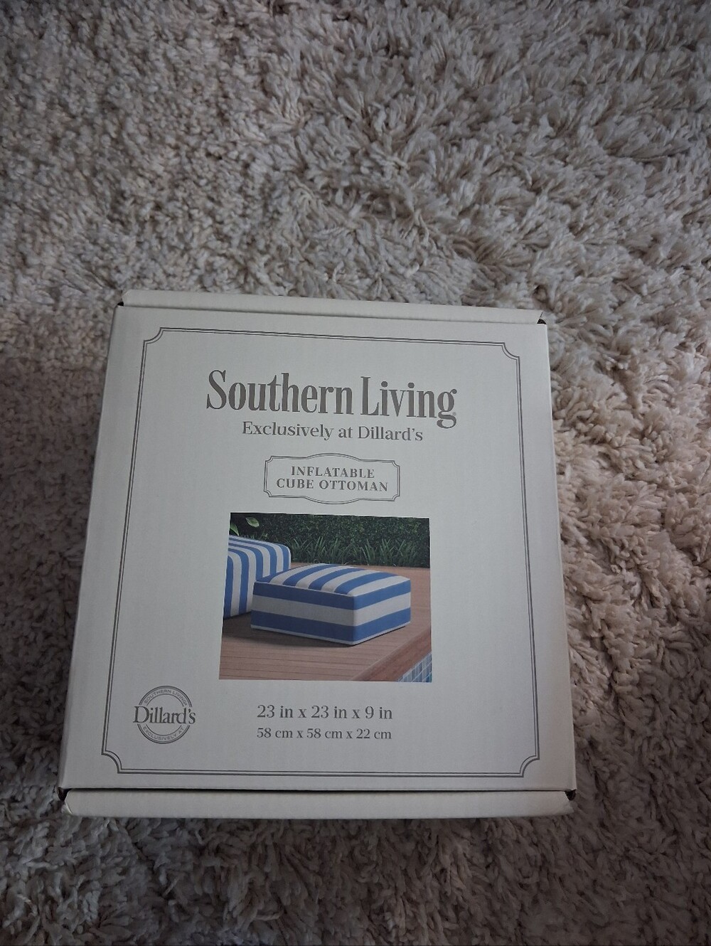 Southern Living Exclusively @ Dillards, Inflatable Cube Ottoman 23x23x9" NWT